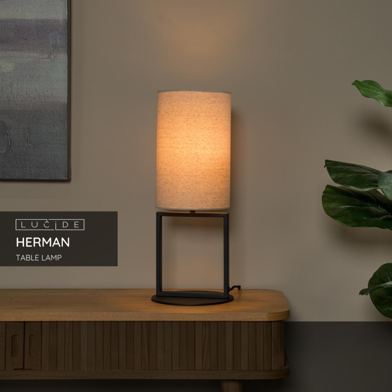Lucide HERMAN - Stolná lampa - Ø 20 cm - 1xE27 - Krémová